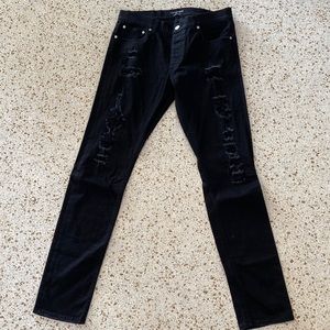 Alexander McQueen ripped slim fit slim fit jeans with plaid detailing